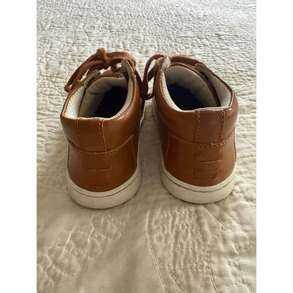 L'Amour Boys Evan Mid-Top Sneaker Brown Leather Cap Toe Size 8 Toddler Boot